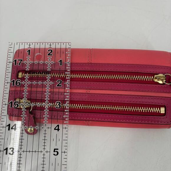 Coach Leather Bonnie Slim Envelope Wallet Double Zipper Coral and Pink 8 Inch - Picture 13 of 13